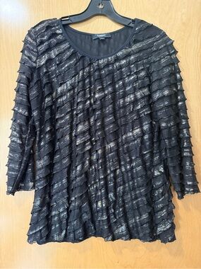 Elementz Black Metallic Ruffle Long-Sleeve Top